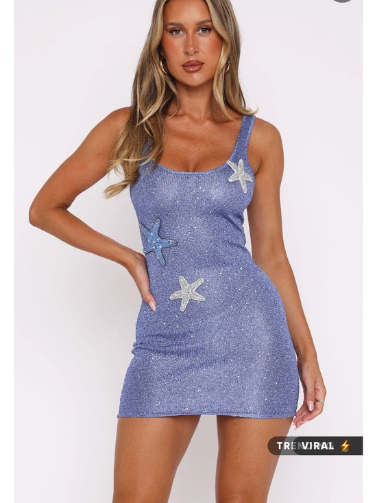 White Fox Boutique Dresses & Skirts - Gen Z Love Sequin Knit Mini Dress Blue